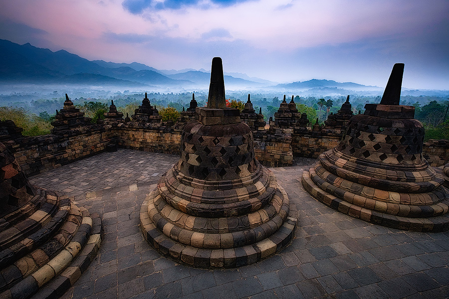 Dawn at the temple of Borobodur, Indonesia. Fuji X-T1 & XF10-24mm