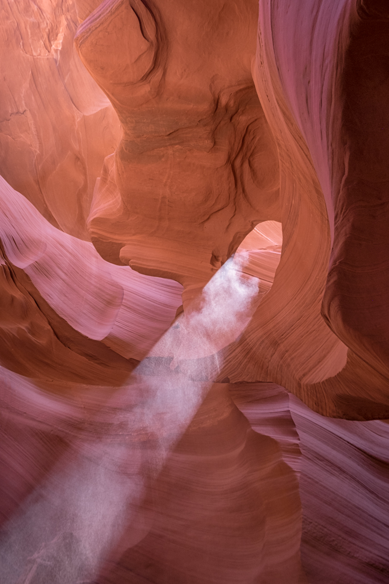 Canyon Spirits - Light shaft and canyon walls photographed within Lower Antelope Canyon in Page, Arizona.