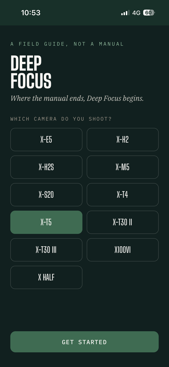 Camera picker, X-T5 selected