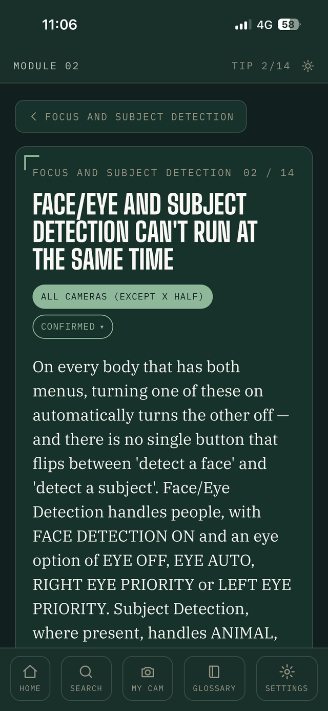 A real tip from Module 02, exactly as it appears in the app
